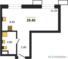 Планировка студии(квартира) площадью 29.4 квадратных метров в “ЖК Дзен-кварталы”