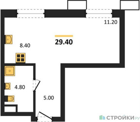 Планировка студии(квартира) площадью 29.4 квадратных метров в ЖК “ЖК Дзен-кварталы”