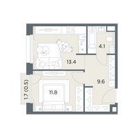 Планировка однокомнатной(квартира) площадью 39.4 квадратных метров в “ЖК Станиславский”