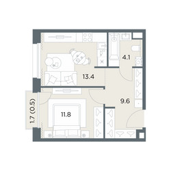 Планировка однокомнатной(квартира) площадью 39.4 квадратных метров в ЖК “ЖК Станиславский”