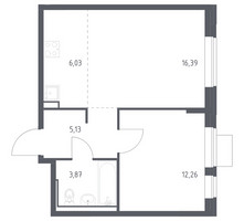 Планировка однокомнатной(квартира) площадью 43.68 квадратных метров в “ЖК Молжаниново”
