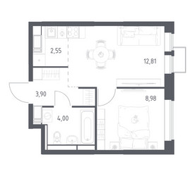 Планировка однокомнатной(квартира) площадью 32.24 квадратных метров в ЖК “ЖК Большое Путилково”