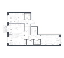 Планировка трехкомнатной(квартира) площадью 78.97 квадратных метров в “ЖК Богдановский Лес”