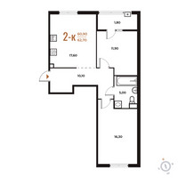 Планировка двухкомнатной(квартира) площадью 62.7 квадратных метров в “ЖК Новое Летово”