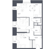 Планировка двухкомнатной(апартаменты) площадью 64.92 квадратных метров в “ЖК Скай Спутник”
