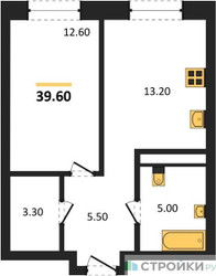 Планировка однокомнатной(квартира) площадью 39.6 квадратных метров в ЖК “ЖК Детали”