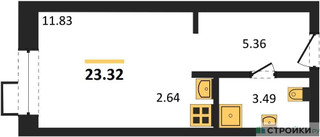 Планировка студии(апартаменты) площадью 23.32 квадратных метров в “ЖК N’ICE LOFT (Найс Лофт)”