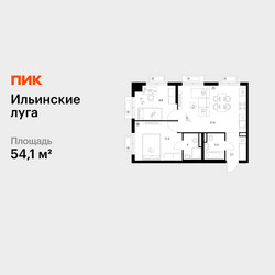 Планировка двухкомнатной(квартира) площадью 54.1 квадратных метров в ЖК “ЖК Ильинские луга”