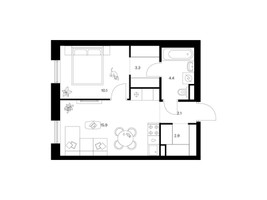 Планировка однокомнатной(квартира) площадью 38.7 квадратных метров в “ЖК Москворечье”