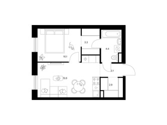 Планировка однокомнатной(квартира) площадью 38.7 квадратных метров в ЖК “ЖК Москворечье”