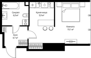 Планировка студии(квартира) площадью 35.7 квадратных метров в “ЖК ОНЕ”