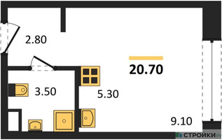 Планировка студии(квартира) площадью 20.7 квадратных метров в “Жилые кварталы Белый Град”