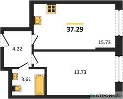 Планировка однокомнатной(квартира) площадью 37.29 квадратных метров в “ЖК Дюна”