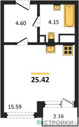 Планировка студии(квартира) площадью 25.42 квадратных метров в ЖК “ЖК Светлый мир БиоПолис”