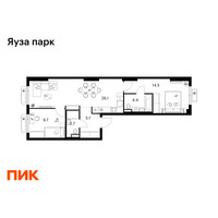 Планировка двухкомнатной(квартира) площадью 62.5 квадратных метров в “ЖК Яуза Парк (Мытищи)”