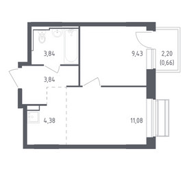 Планировка однокомнатной(квартира) площадью 33.23 квадратных метров в ЖК “ЖК Рублевский Квартал”
