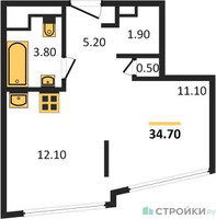 Планировка студии(квартира) площадью 34.7 квадратных метров в “ЖК ROTTERDAM (Роттердам)”