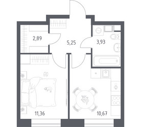 Планировка однокомнатной(квартира) площадью 34.1 квадратных метров в ЖК “ЖК Цветочные Поляны”