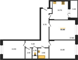 Планировка трехкомнатной(квартира) площадью 83.8 квадратных метров в “ЖК Эдельвейс (Первомайское)”