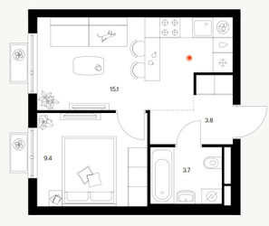 Планировка однокомнатной(квартира) площадью 32.6 квадратных метров в ЖК “ЖК Белая Дача парк”