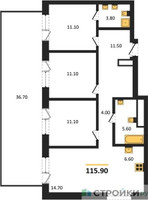 Планировка трехкомнатной(квартира) площадью 115.9 квадратных метров в “ЖК Квартал Метроном”