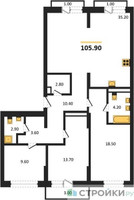 Планировка трехкомнатной(квартира) площадью 105.9 квадратных метров в “ЖК Первый квартал”