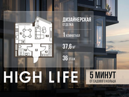 Планировка студии(квартира) площадью 37.6 квадратных метров в “ЖК High Life (Хай Лайф)”