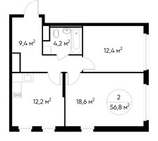 Планировка двухкомнатной(квартира) площадью 56.8 квадратных метров в “ЖК Переделкино Ближнее”