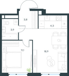 Планировка двухкомнатной(квартира) площадью 42 квадратных метров в ЖК “ЖК Левел Мичуринский”