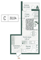 Планировка студии(квартира) площадью 31.86 квадратных метров в “ЖК Рига Хиллс”