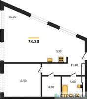 Планировка однокомнатной(квартира) площадью 73.2 квадратных метров в “ЖК FORIVER Residence (Форивер Резиденс)”