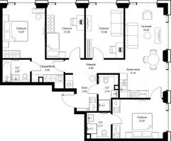 Планировка 4+ комнатной(квартира) площадью 102.6 квадратных метров в “ЖК SET (Сет)”