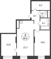 Планировка двухкомнатной(квартира) площадью 66.6 квадратных метров в “ЖК Первый Московский”