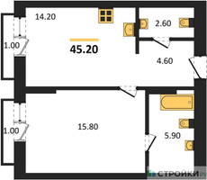 Планировка однокомнатной(квартира) площадью 45.2 квадратных метров в “ЖК Первый квартал”