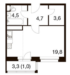 Планировка студии(квартира) площадью 33.5 квадратных метров в ЖК “ЖК Идеал”