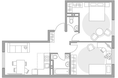 Планировка трехкомнатной(квартира) площадью 57.57 квадратных метров в ЖК “ЖК Аникеевский”