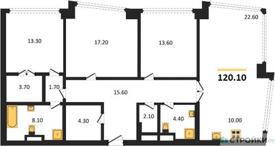 Планировка 4+ комнатной(квартира) площадью 120.1 квадратных метров в ЖК “ЖК High Life (Хай Лайф)”