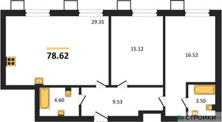 Планировка двухкомнатной(квартира) площадью 78.62 квадратных метров в “ЖК Бархат”