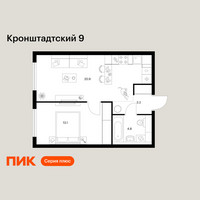Планировка однокомнатной(квартира) площадью 42 квадратных метров в “ЖК Кронштадтский 9”