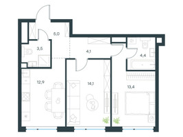 Планировка двухкомнатной(квартира) площадью 57.4 квадратных метров в “ЖК Левел Мичуринский”