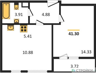 Планировка однокомнатной(квартира) площадью 41.27 квадратных метров в ЖК “Жилые кварталы Новое Пушкино”