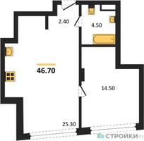 Планировка однокомнатной(квартира) площадью 46.7 квадратных метров в “ЖК Остров”