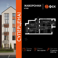 Планировка трехкомнатной(квартира) площадью 79.6 квадратных метров в “ЖК Жаворонки Клаб”