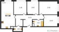 Планировка 4+ комнатной(квартира) площадью 97 квадратных метров в “ЖК Сиреневый парк”