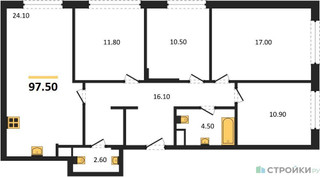 Планировка 4+ комнатной(квартира) площадью 97 квадратных метров в “ЖК Сиреневый парк”