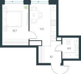 Планировка однокомнатной(квартира) площадью 33.7 квадратных метров в ЖК “ЖК Левел Мичуринский”