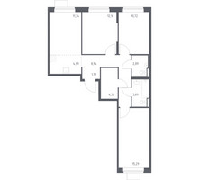 Планировка трехкомнатной(квартира) площадью 76.32 квадратных метров в “ЖК Подольские кварталы”