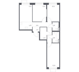 Планировка трехкомнатной(квартира) площадью 76.32 квадратных метров в ЖК “ЖК Подольские кварталы”