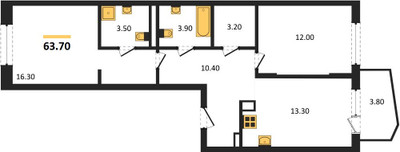 Планировка двухкомнатной(квартира) площадью 63.7 квадратных метров в ЖК “ЖК "Коллекция"”