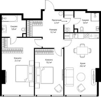 Планировка двухкомнатной(квартира) площадью 87.1 квадратных метров в “ЖК ОНЕ”